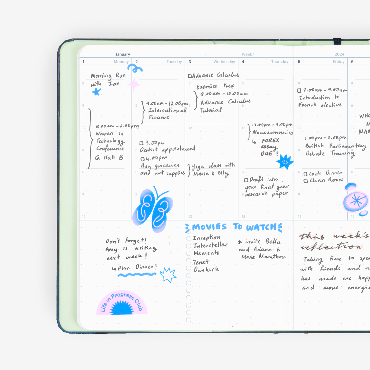 2024 Vertical Half-Year Planner Refill (July-December)