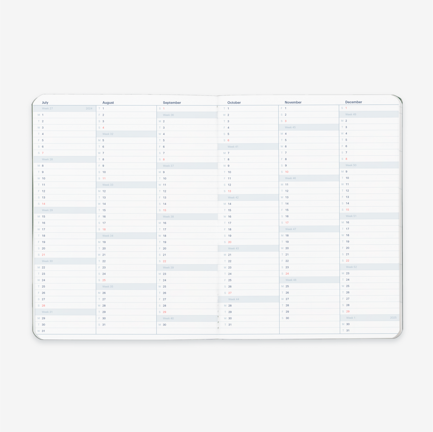 2024 Vertical Half-Year Planner Refill (January-June)