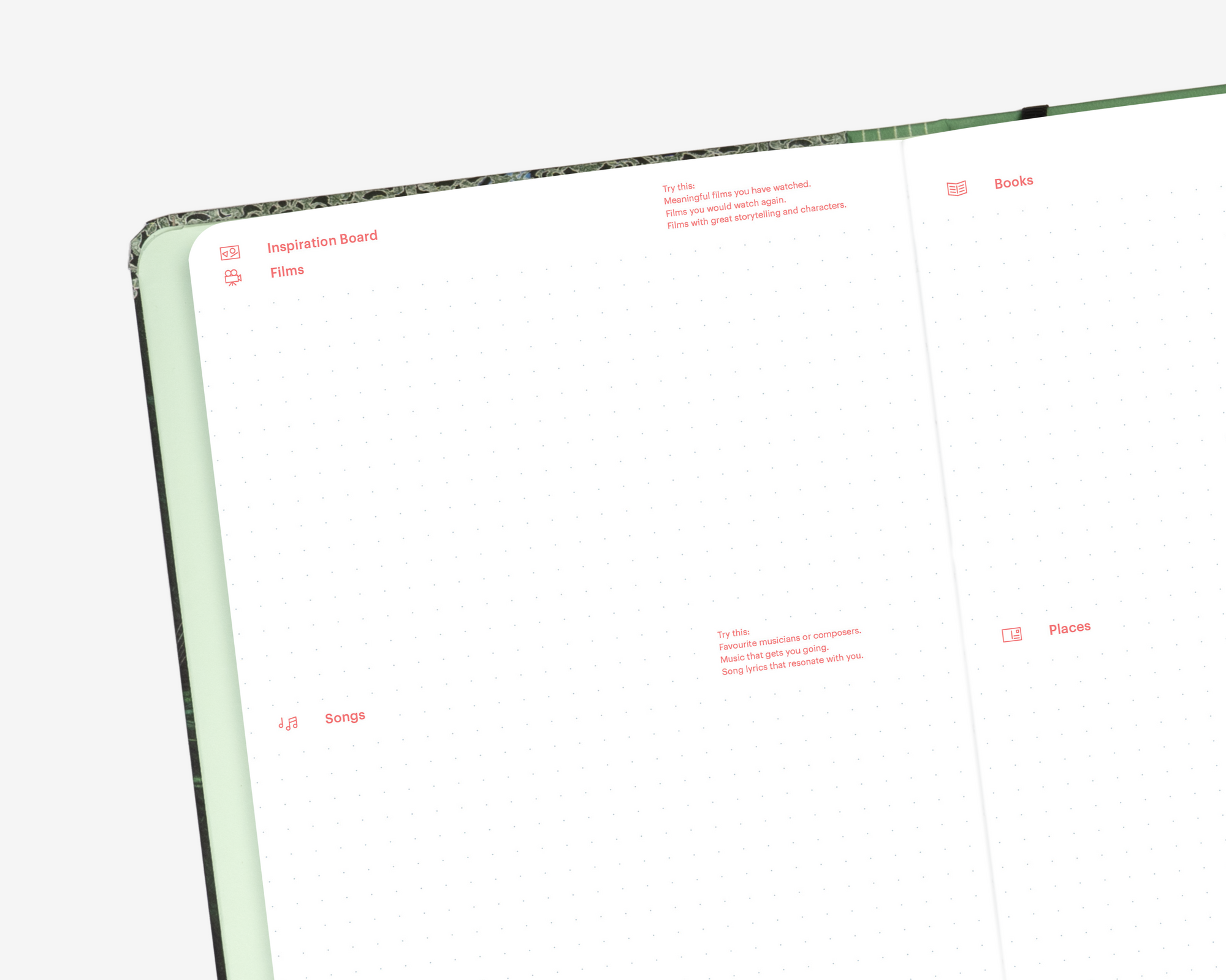 2027 Mossery Planner Personal Pages: Inspiration Boards spread with inspiring images and text placeholders