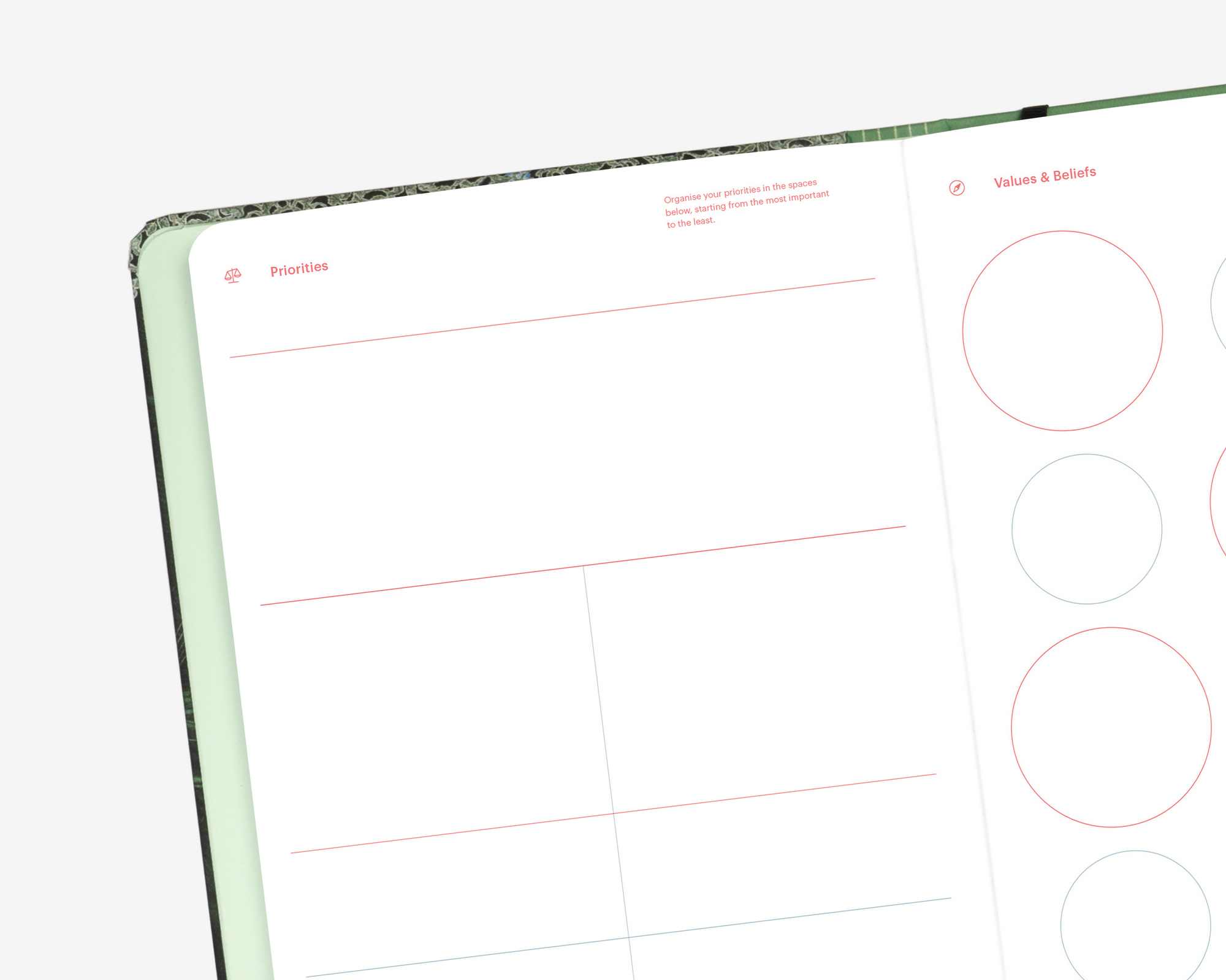 2027 Mossery Planner Personal Pages: Priorities, Values, and Goals worksheet to outline personal aspirations