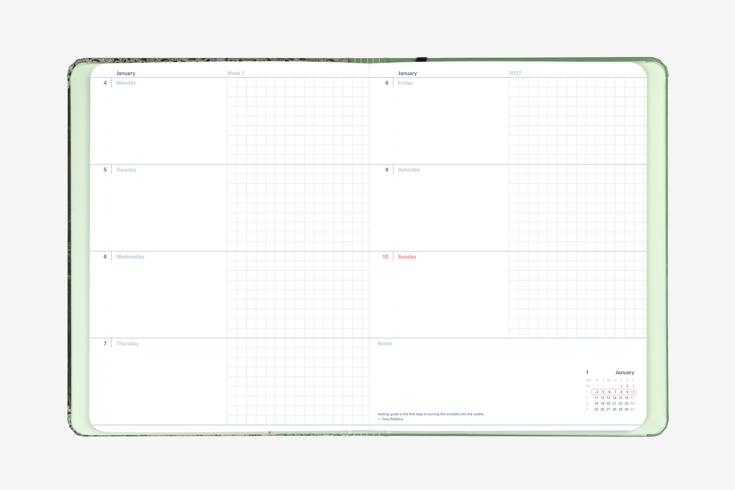 2027 Mossery Planner: Weekly Horizontal spread, spacious layout for easy scheduling and journaling