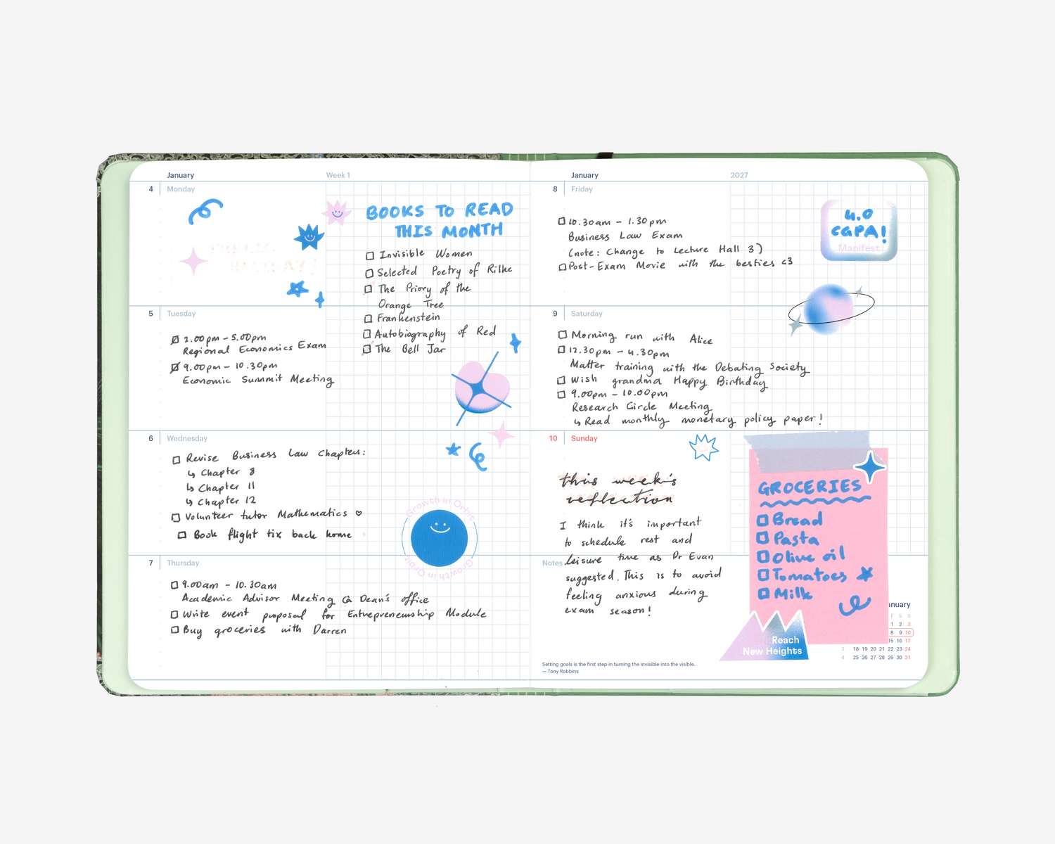 2027 Mossery Planner Weekly Horizontal Layout: Project-based task-oriented spread for writing and organizing