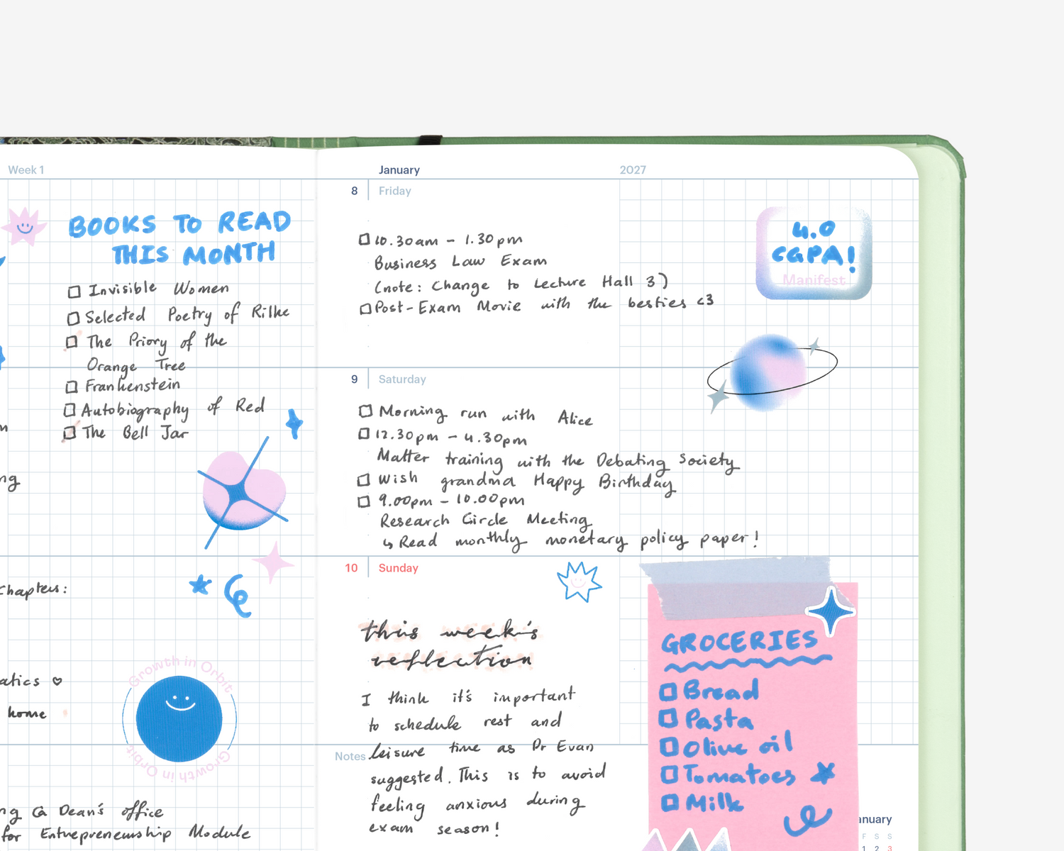 2027 Mossery Planner Weekly Horizontal: Seven days on one page for easy planning and overview