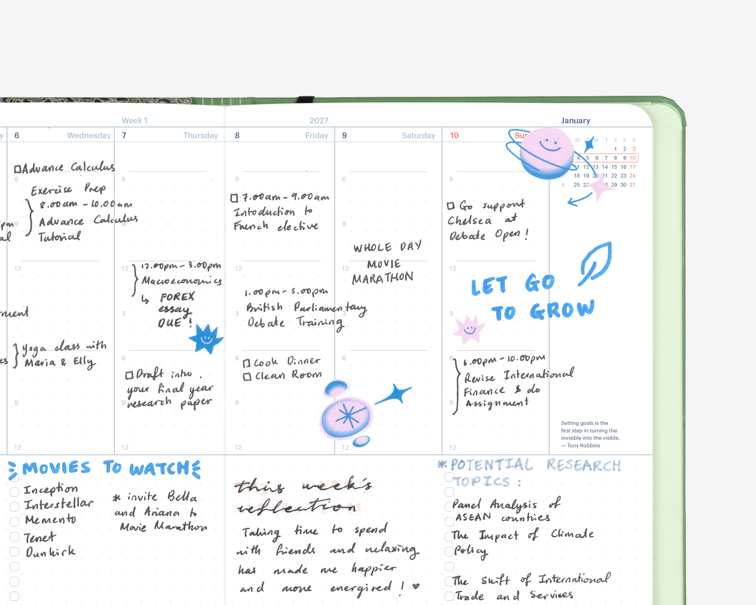 2027 Mossery Planner Weekly Vertical Layout: Hourly columns for event planning and scheduling