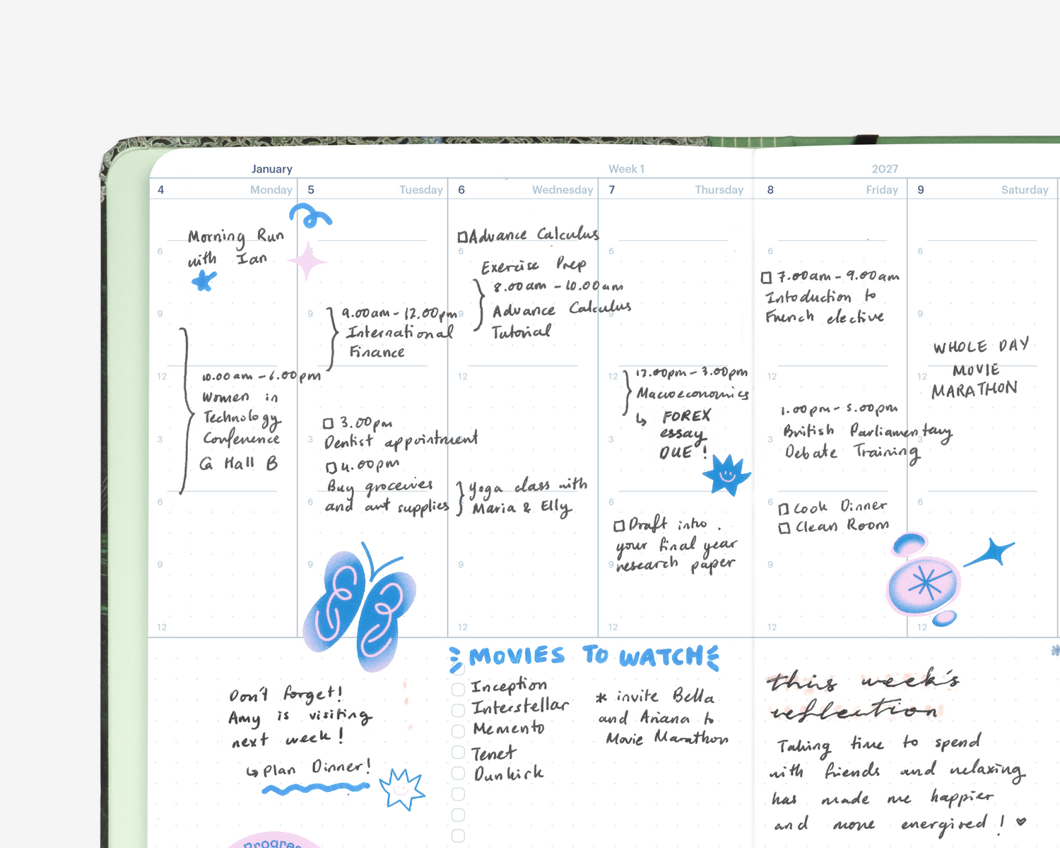 2027 Mossery Planner Weekly Vertical Layout: Bottom section for weekly checklists or notes