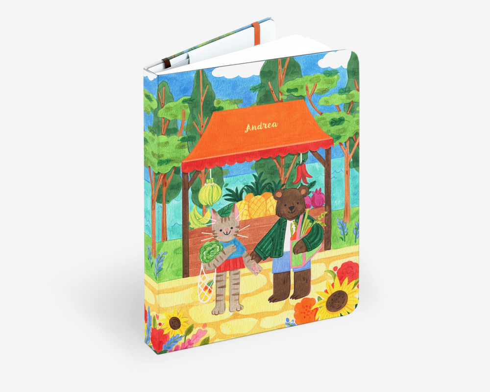Clémence Guillemaud Art Kit notebook cover: Village Market design