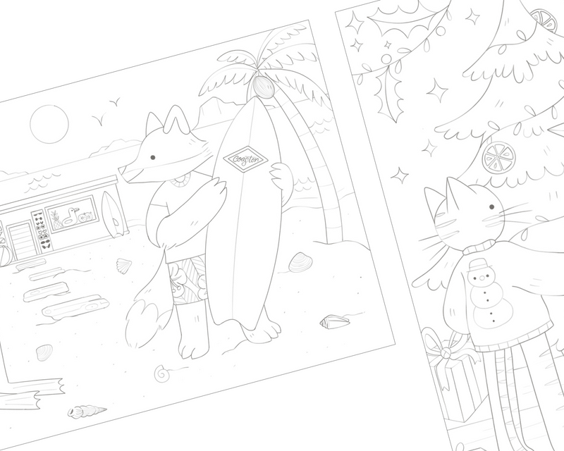 Workbook pages with swatch spaces and painting guidelines