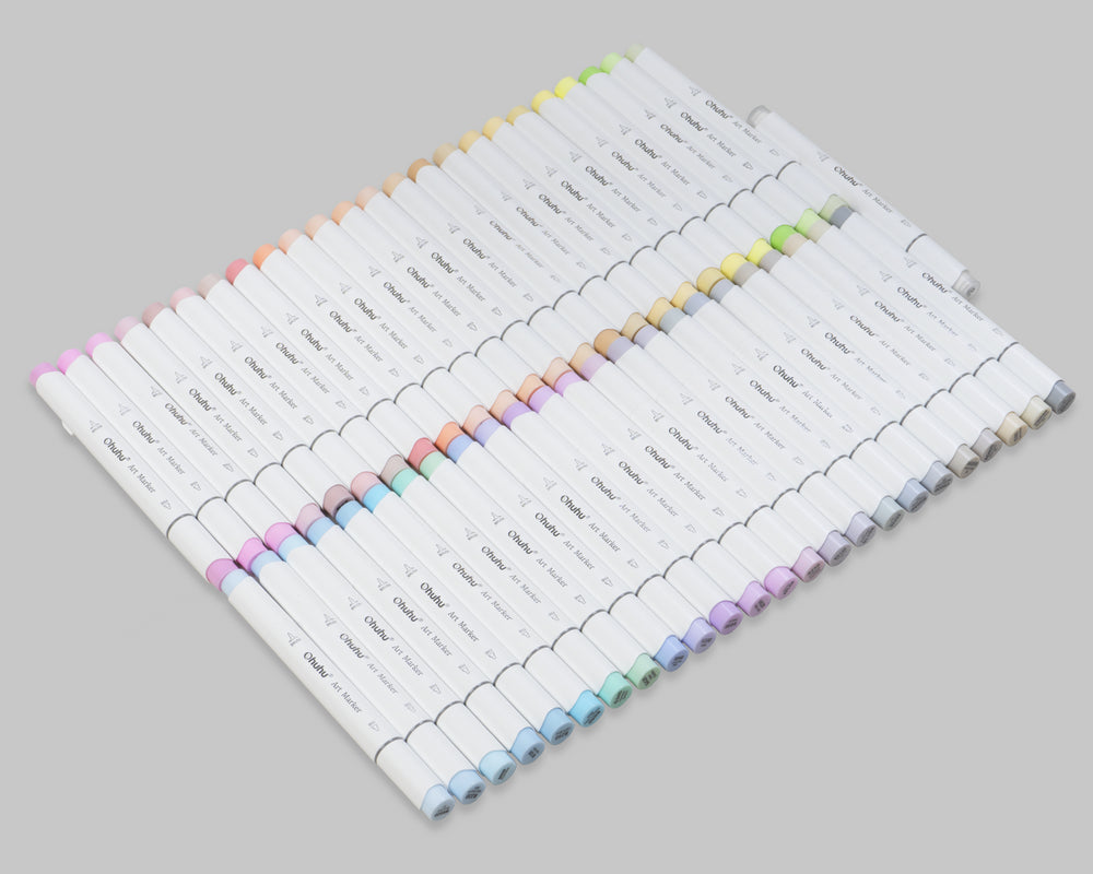 Ohuhu 48 Pastel Alcohol Markers arranged neatly