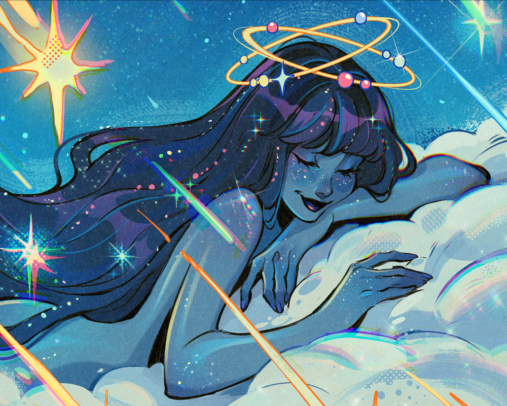 Close-up detail of the Gretel Lusky Starry Dreams notebook cover artwork